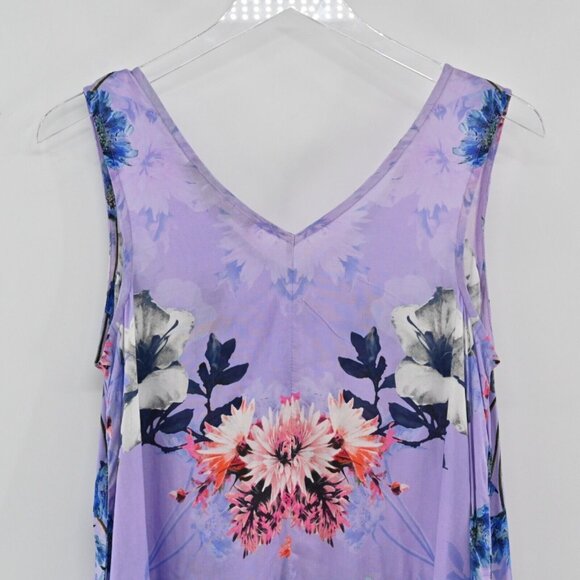 TOLANI‎ Dress Womens Size XS Purple Floral Wide Strap Vneck Asymmetric Midi NEW - Picture 6 of 12